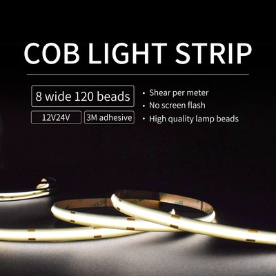 Warmweißer Cob-LED-Streifen, 12 V, 24 V, 4 mm breit, wasserdicht, mit hellen 480 Perlen